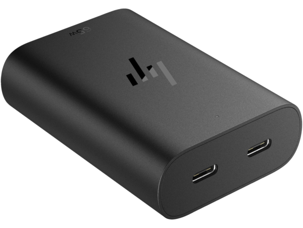 HP 65W USB-C charger brick with dual USB-C ports – detail view | Khaleej Electronics Dubai